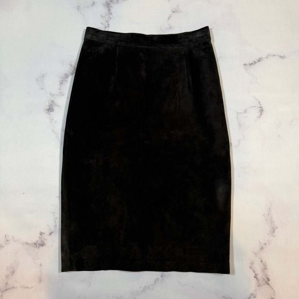 Abrey Leathers Vintage Black Suede Leather Pencil Skirt Lined